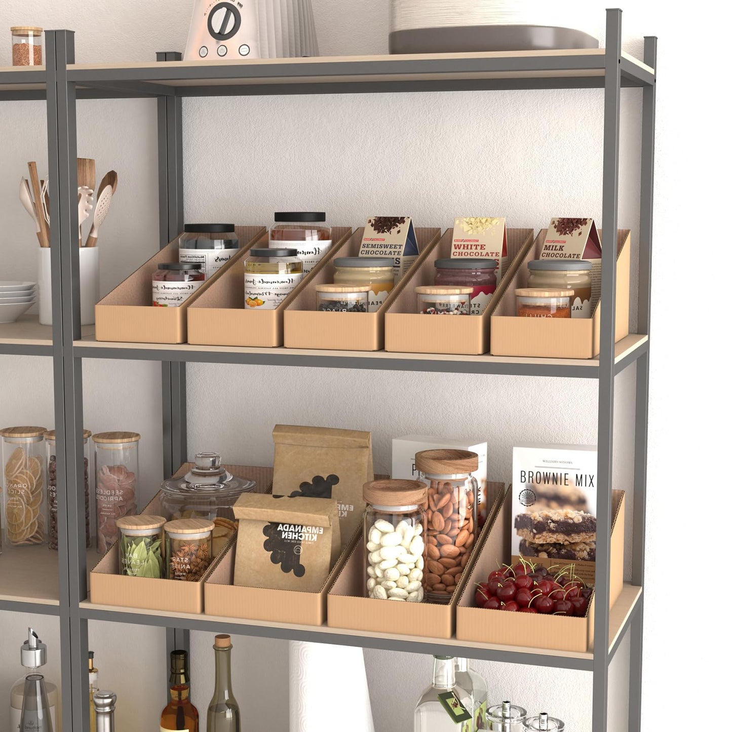 EXYGLO Cardboard Storage Bins 35 Pack, 12x4x4.5 Inch Cardboard Boxes, Corrugated Organizer Bins for Pantry, Shelves, Garage, Office, Shop, Brown