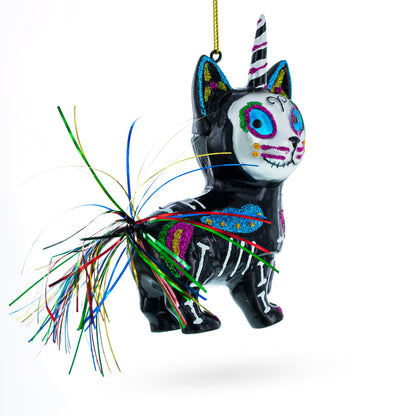 Spooky Halloween Cat Skeleton Glass Christmas Ornament