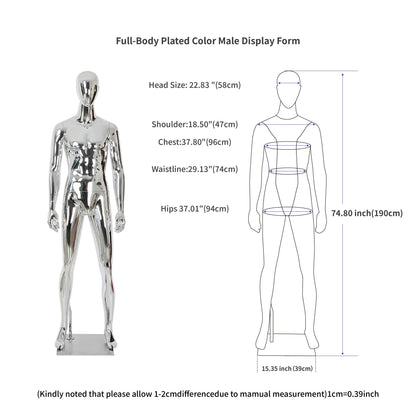 Full Body Male Mannequin with Chrome Metallic Finish, Fiberglass Abstract Dress Form with Posable Head, Futuristic Retail Display Dummy with Metal Base for Men's Fashion Window(Rose Gold)