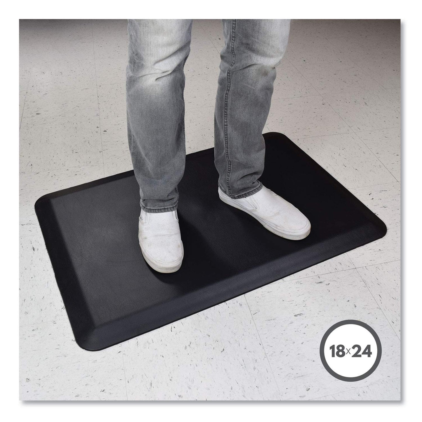 Deflecto Anti-Fatigue Mat, Standing Floor Mat, Rectangle, Beveled Edge, 18" x 24", Black (AFP1824)