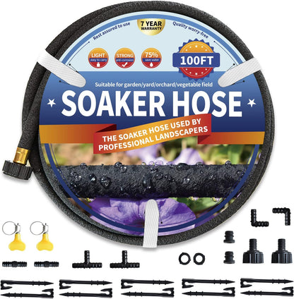 100 1/2 100 (100 Soaker Hose FT for Garden Beds, Rubber Garden Soaker Hoses FT with Connectors, Drip Irrigation