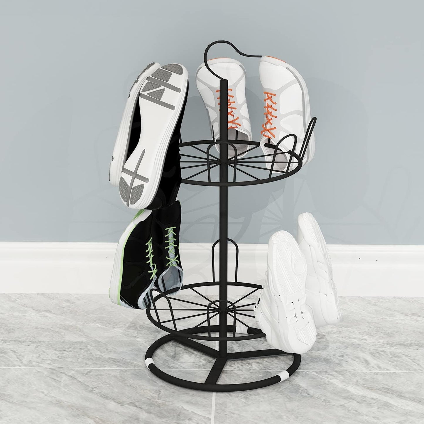 OLDRAINBOW Rack(2 Revolving Round Iron Shoe Tree Rack,Standing Circular Rotating Shoe Rack,Spinning Shoe Organizer
