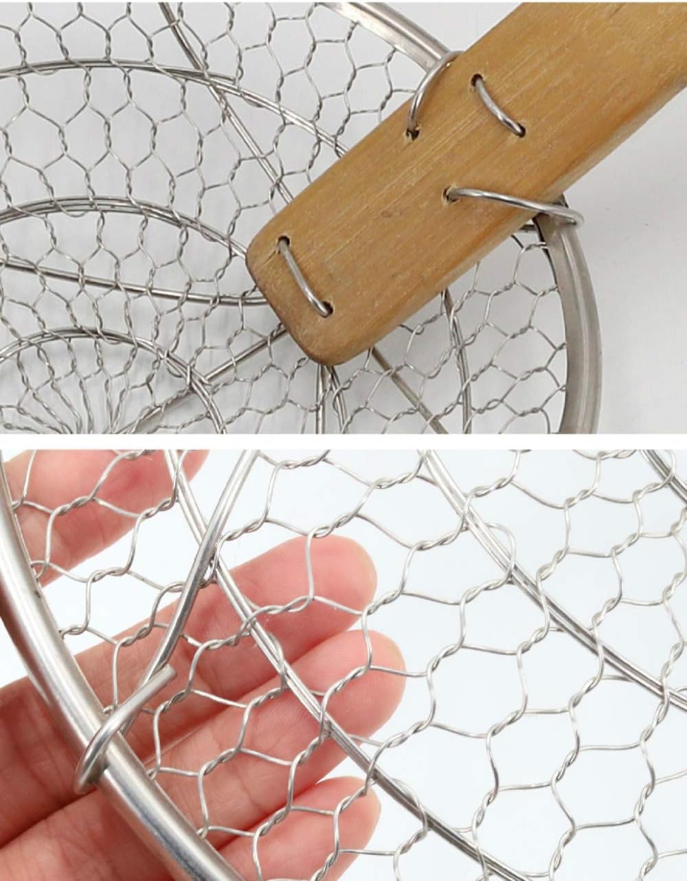Bamboo Strainer Coarse Skimmer Kitchen - Stainless Steel Spider Strainer with Natural Bamboo Handle, Frying Spider Spoon