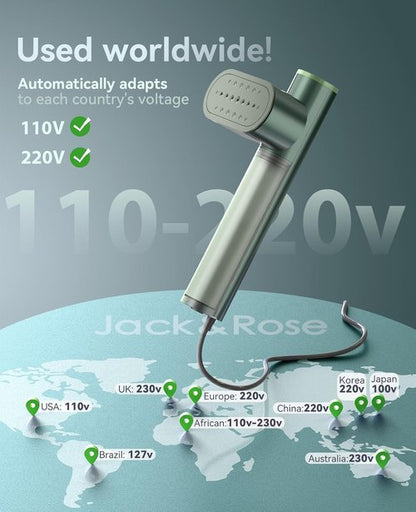 Jack & Rose Travel Steamer - 2-in-1 Portable Iron with 15s Heat Up, Large Ceramic Panel, Global Use