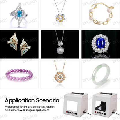 ZIXIAOS Jewelry Photography Light Box Kit with 360° Electric Rotating Feature, 4PCS Fill Lights-Adjustable Brightness,Mini Photo Studio Softbox,Support Jewelry Hanging or Placing 20cm