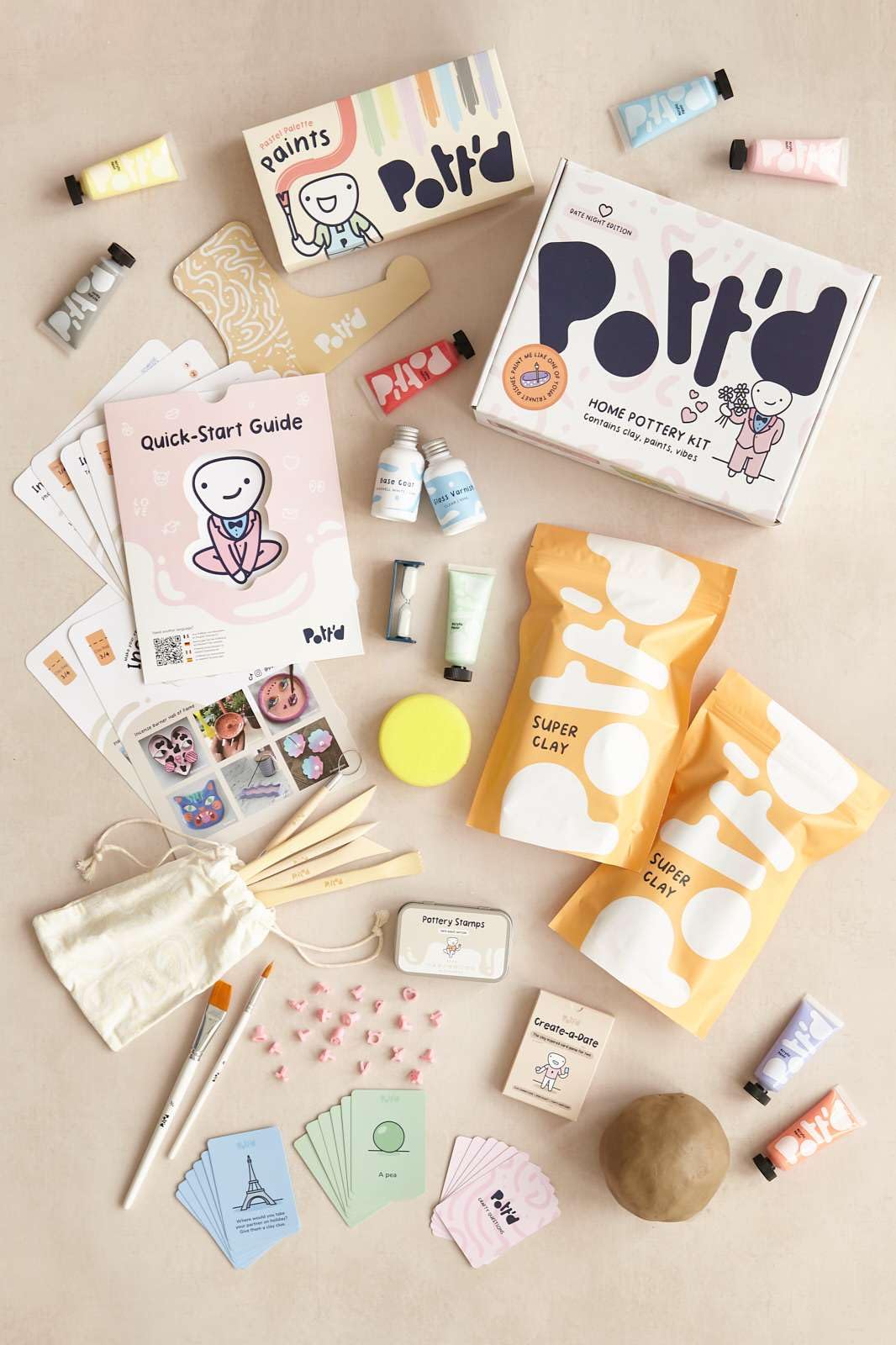 Pott'd Air Dry Clay for Adults Date Night Special Edition. Beginners Home Pottery Kit. DIY Craft Kit for Adults. Kit Includes: Air-Dry Clay, Tools, Paints, Brushes, Sealant, How-to-Guides