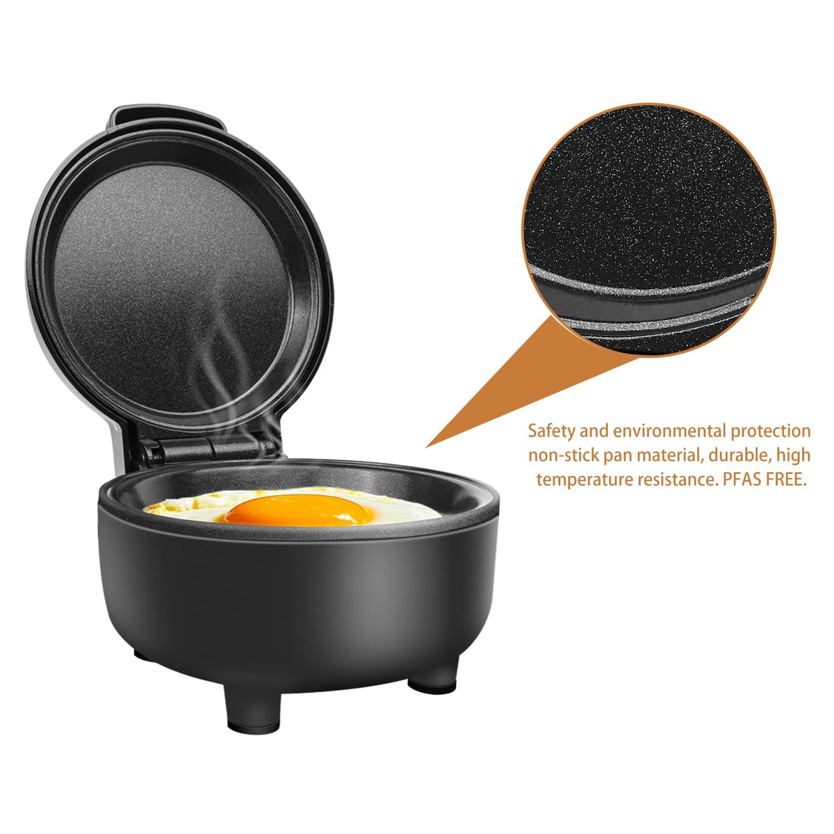 Hyvance Smart Fried Egg Cooker, Automatic Fried Egg Maker for 6 Features like Sunny Side Up, Over Easy, Fully Cooked & More. Auto Power Off, Alarm, Round Shape, Non Stick Coating (Black)