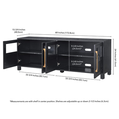 Henn&Hart TV Stand for TVs up to 75" with 2 Glass and Wood Split Panel Display Cabinets for Living Room, Family Room, or Office, Natural Black