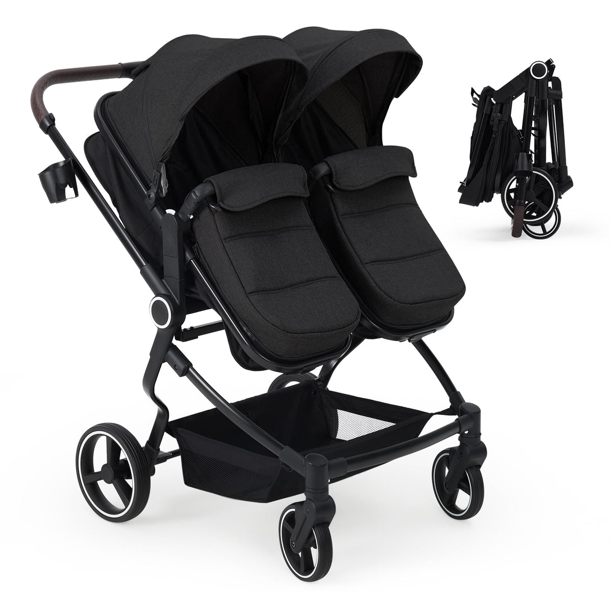 Double Stroller for Twins, Lightweight Side by Side Baby Stroller for Infant & Toddler, High Landscape Double Seat, One-Click Stroller with Adjustable Canopy, Reclining Seats & 5-Point Harness