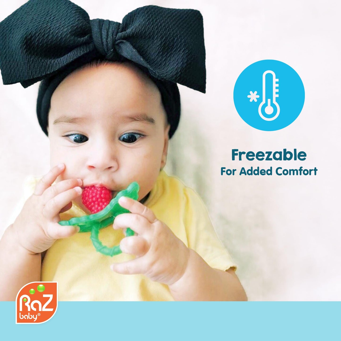RaZbaby RaZberry Silicone Teether Pacifier – Teething Relief for Infants, Food-Grade, BPA-Free, Hands-Free, Natural Berrybumps Fruit Texture for Sensory Development, Freezable, 2-Pack - Red & Blue
