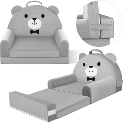 Cozy Kids Sofa Bed with Removable Washable Cover & Magic-Tape Backrest Foldable Toddler Chair Kid Couch, Crystal Velvet