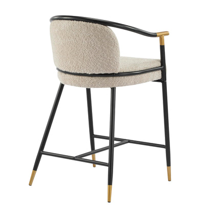 Christopher Knight Home Set of 2 Varus 26" H Iron Frame Counter Stool, Dining Room/Kitchen Island Barstool with Footrest/Backrest, Boucle Upholstered Accent Chairs for Kitchen Counter, Almond+Black