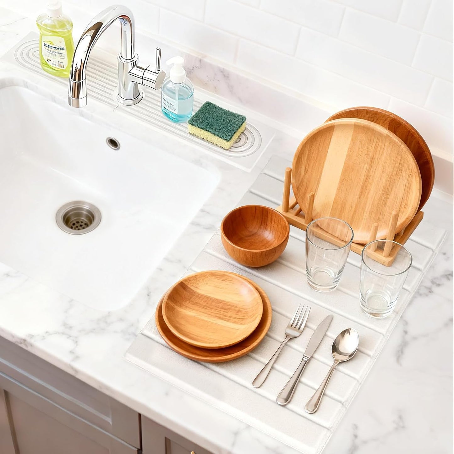 2-in-1 Countertop, Set, Stone Drying Mat Kit Faucet Mat for Kitchen Sink & Drying Stone for Quick Dry Diatomaceous