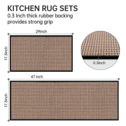 eqivei Kitchen Rugs and Mats Non Skid Washable Set of 2 PCS, Absorbent Runner Rugs for Kitchen, Front of Sink, Kitchen Mats for Floor, 17.3"x 47"+17.3"x 29" (Black)