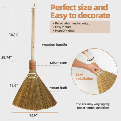 Brooms for Wedding Jumping Ceremony, Halloween Witch Broom, Detachable Broomstick Vietnamese Natural Whisk Broom