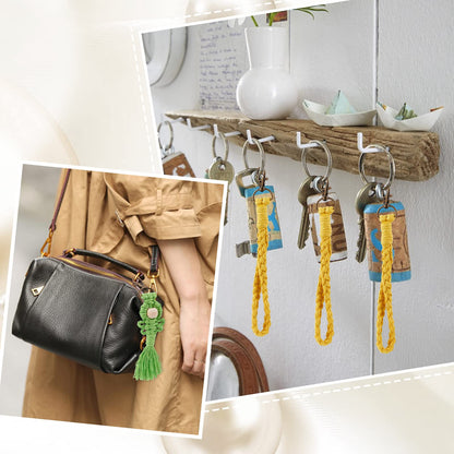 INFUNLY 8 Set Macrame Keychain DIY Kits Mini Boho Keychains Bag Charms Macrame Keychain Bracelet with Tassels for Car Key Purse Phone Instruction Included