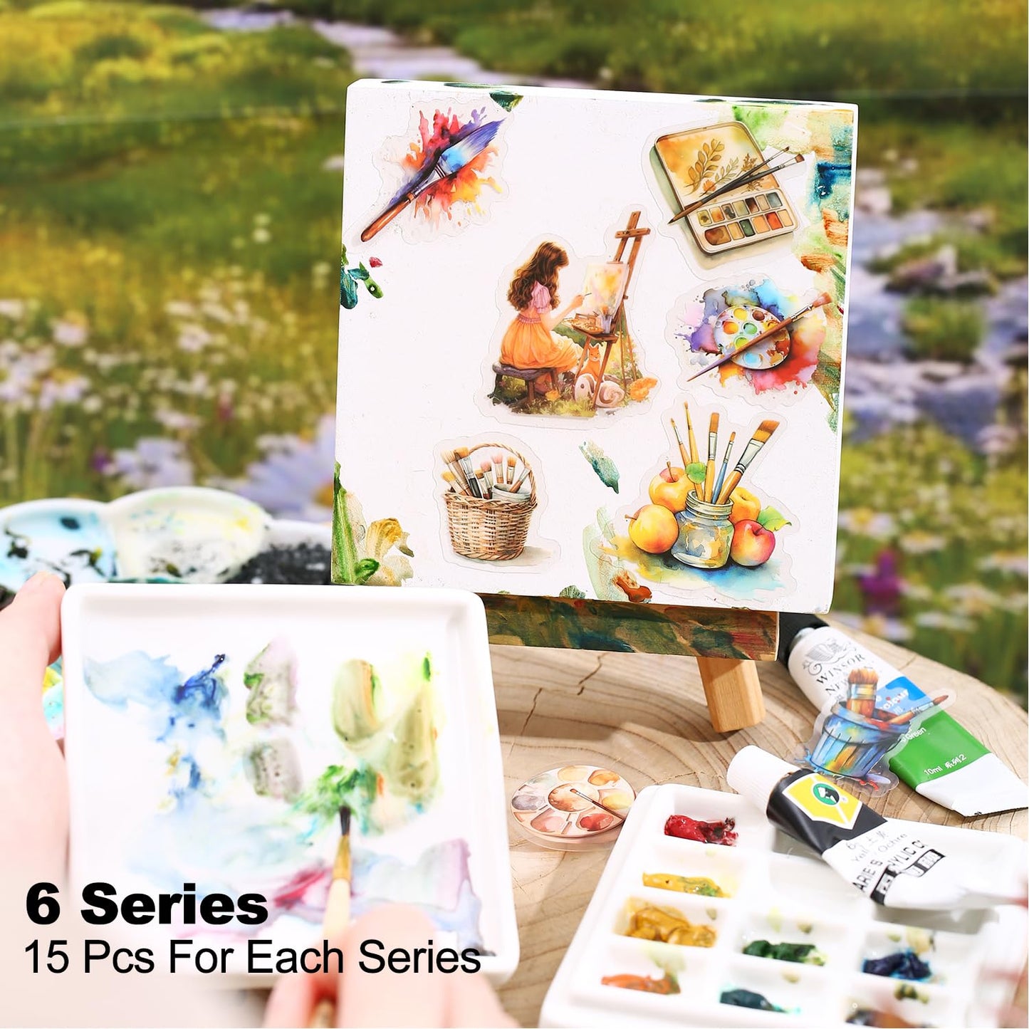 MiyouLuna 90 Pcs Lanscape PET Stickers Set, Art-Themed Stickers for Scrapbooking, Journaling and DIY Crafts