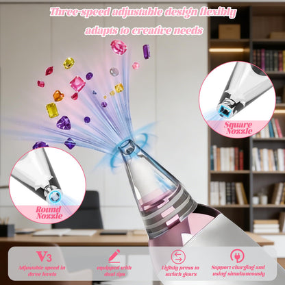 Electric Diamond Painting Pen, Cordless Vacuum Diamond Art Pen Low-Noise, Wax-Free, 3-Speed Adjustable, Rechargeable, Lightweight, Extra Tips - DIY Diamond Art Accessories Pens for Crafts Lovers