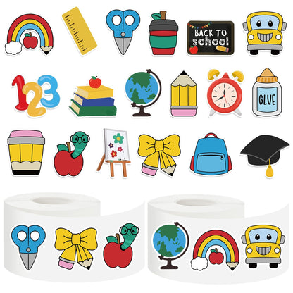 FYSUIMU 1000 Pcs Back to School Stickers Roll 18 Designs School Bus Apples Pencil Seal Stickers Self-Adhesive Label Decals for Craft Scrapbook Bottle Envelope Card Party Favor Decor