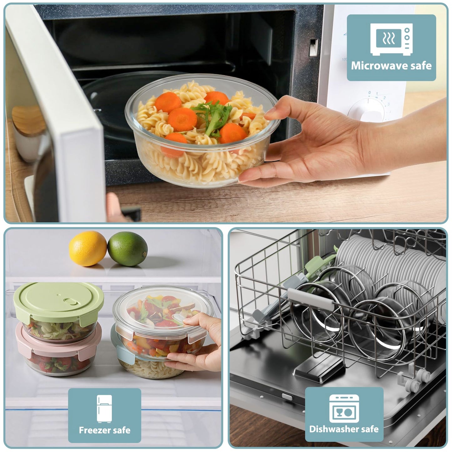 30oz Glass Meal Prep Containers with Lids, Airtight 3.75 Cup Food Storage Containers Set, Heat-Resistant BPA-Free Glass Containers for Soup Leftover, Microwave, Dishwasher, and Freezer Safe (4 Packs)