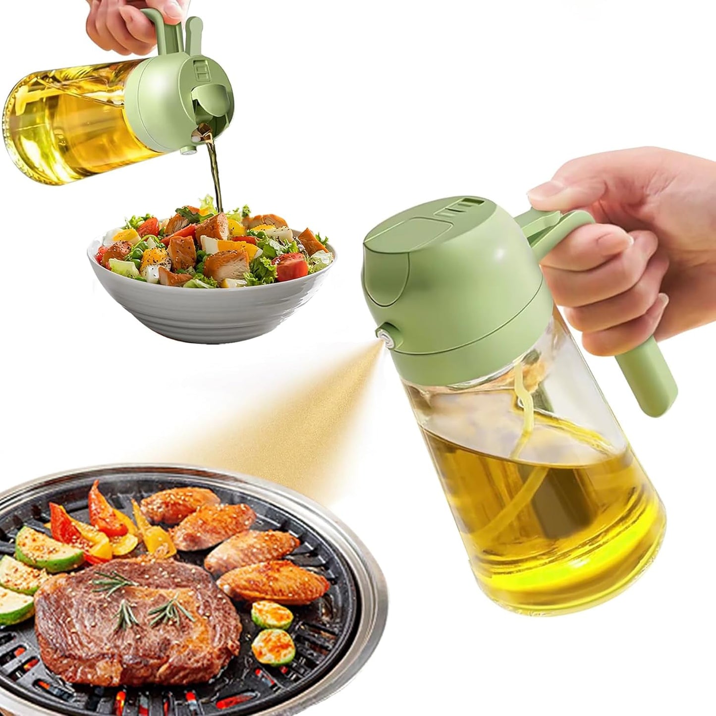 470ml Olive Oil Sprayer for Cooking, 16oz Oil Dispenser Bottle for Air Fryer, Salad, 2 in 1 Olive Oil Dispenser