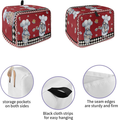 Kitchen Chef Gnomes Toaster Cover, 2 Slice, Rustic Red Checkered Dessert Toaster Oven Cover