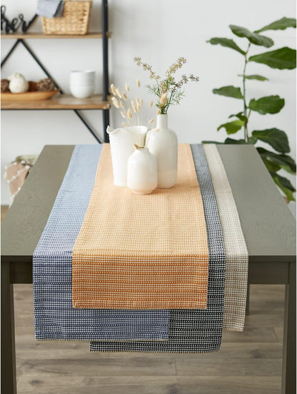 DII Farmhouse Gingham Checked Table Runner, 14x72, Stone