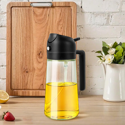 Ponpon Oil Sprayer for Cooking, 16oz Olive Oil Spray Bottle, Oil Dispenser for Kitchen for Barbecue, Salad, Cooking, Baking (Black)