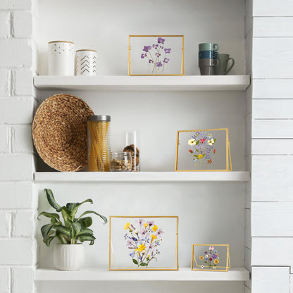 REDHUGO Glass Pressed Flower Frame Handmade, Glass Floating Picture Frames Tabletop Brass Photo Frame for DIY Dried Flowers Home Plant Specimen, Rectangle Horizontal 4×6 inches,Gold (FRAME ONLY)