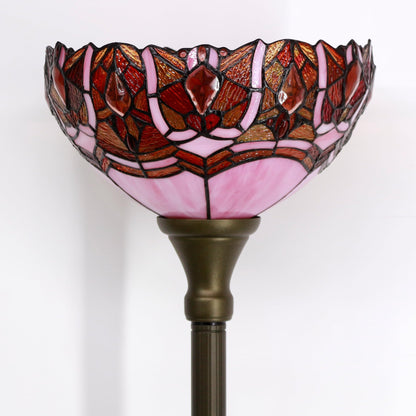 ZJART Tiffany Floor Lamp Torchiere Stained Glass Torch Lamp 12X12X67 Inch Antique Standing Corner Light (Pink Jewelry)