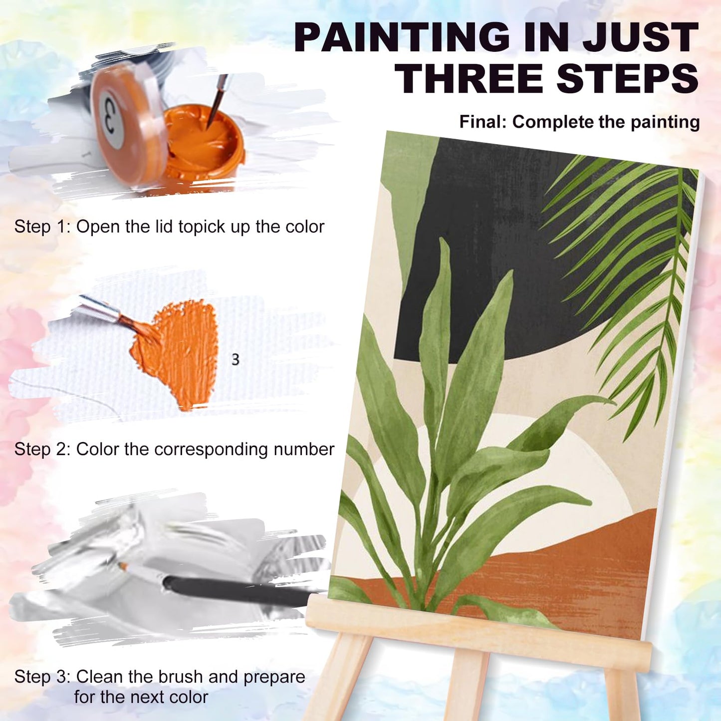 4 Pack Framed Paint by Numbers Kit for Adults Beginner with Wooden Easel, Green Plant Paint by Number Kits with Frame, DIY Acrylic Simple Painting by Numbers for Home Wall Decor Gift 8x12 inch
