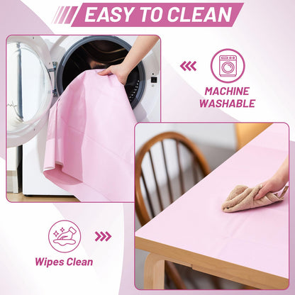 Drydiet 55x55 Inch Extra Large Craft & Painting Floor Mat - Waterproof Non-Slip PVC Art Rug, Floor Protector for Easel Painting Pottery Messy Projects, Washable Roll-up Spill Mat(Pink, Plain)