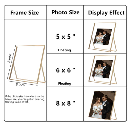Classura Gold 5x5'' Square Floating Frame Set of 2,For Photo Sizes (3x3''& 4x4''),Beautiful Metal Beaded Edge Frames Adjustable Tabletop/Shelf Photo Frame,Classy Gift Choice for Wedding,Chrismas