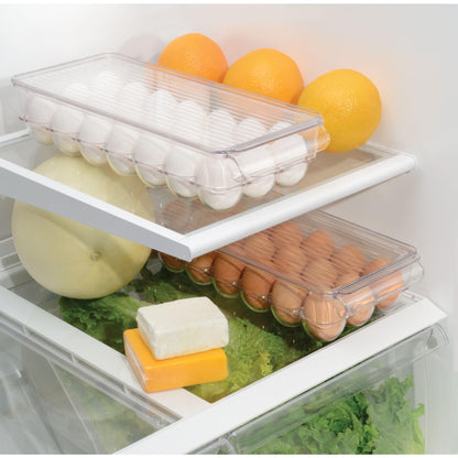 iDesign Clear Plastic Egg Holder for Fridge with Lid - 21 Egg Storage Container Organizer Bin