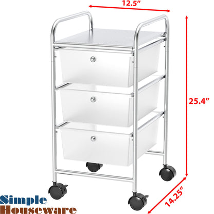 Simple Houseware Utility Cart with 3 Drawers Rolling Storage Art Craft Organizer, Chrome