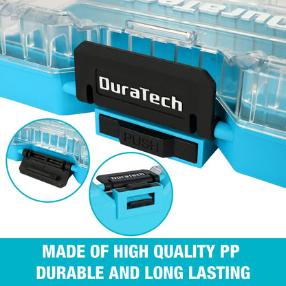 DuraTech 3 Pieces Small Parts Organizer, 14 Compartments, Removable Dividers, Portable Hardware Tool Box Organizer with Transparent Plastic Lid, Durable Cases Storage for Small Tools and Accessories
