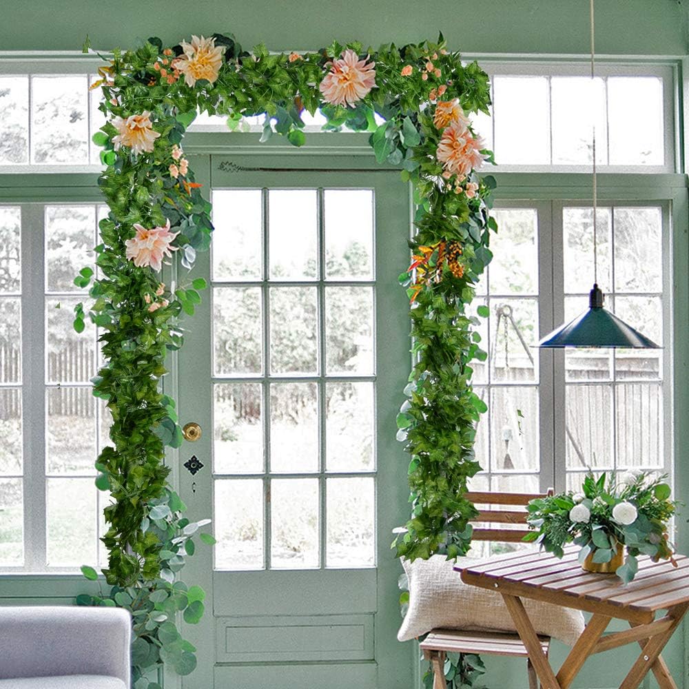 84Feet 12 Strands Hanging Vine Plants, Artificial Flowers Greenery Leaf Garland for Wedding Party Garden Decoration