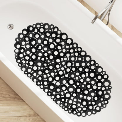 27 14 Inch WELTRXE Oval Bathtub Mat Non Slip, Black Bubbles Bath Mats for Tub, Shower Mat with Drain Holes, Suction