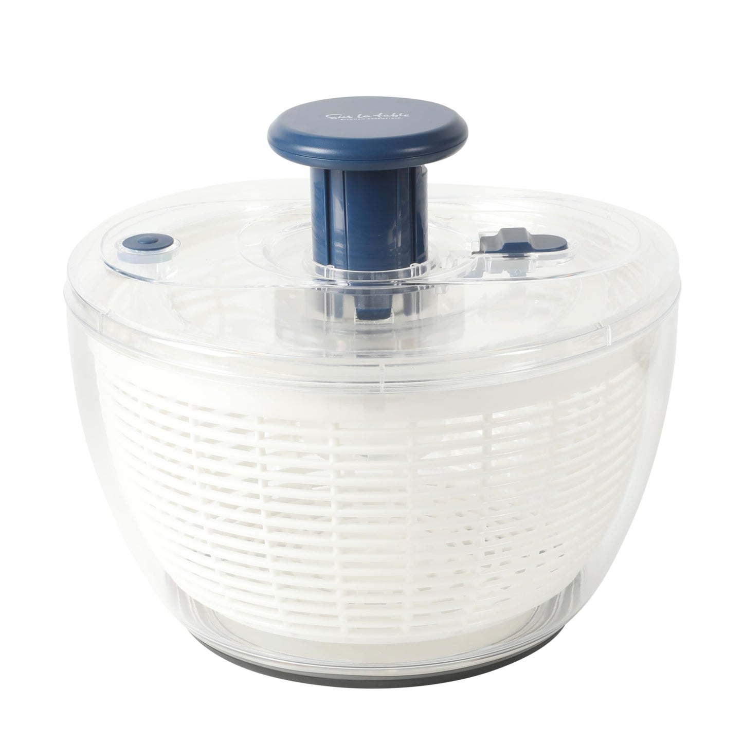 Sur La Table Kitchen Essential 6.3 Qt Salad Spinner, Fruit Wahser, Fruit Washing Bowl with Strainer, Vegertable Cleaner, Salad Cleaner, Lettuce Washer - Navy Blue
