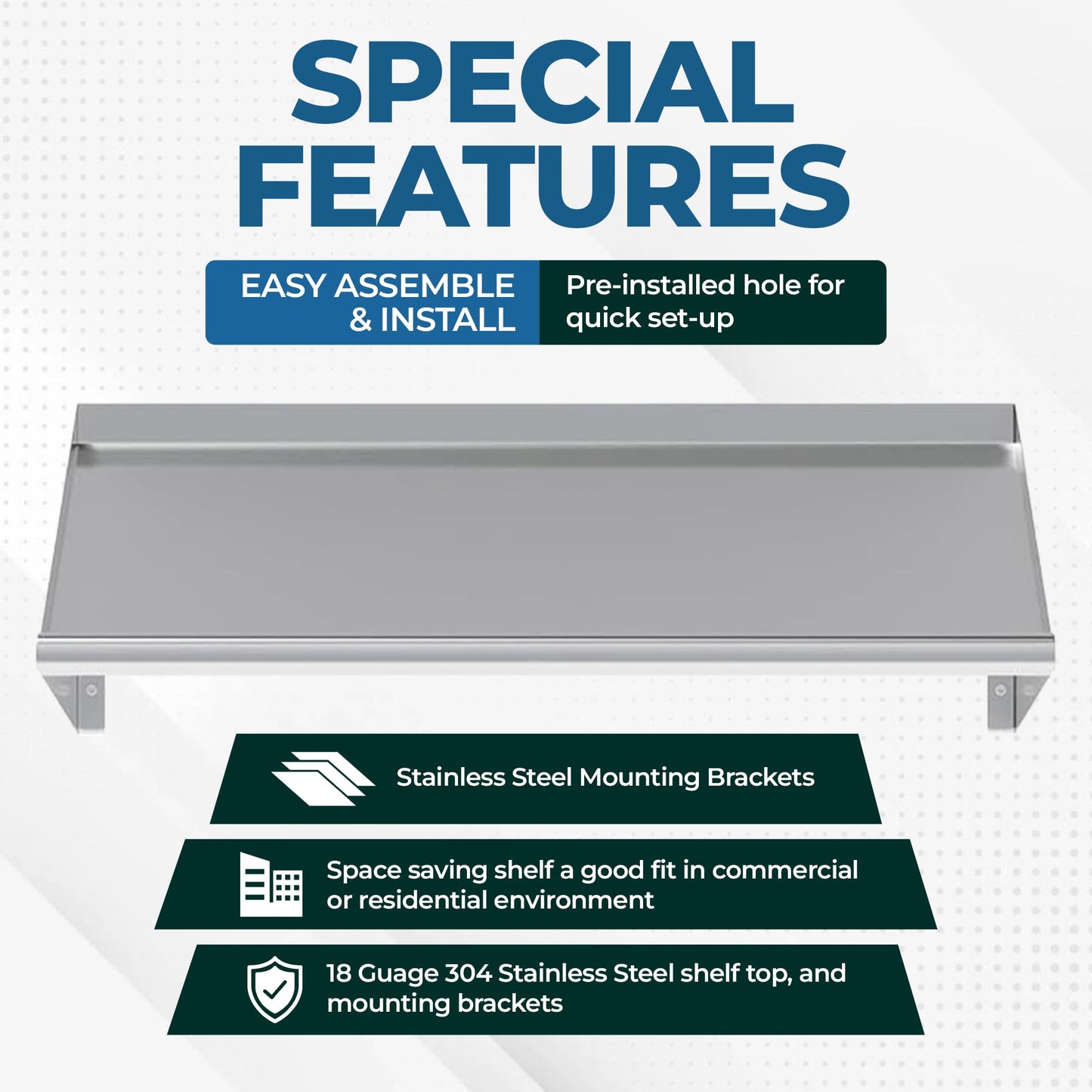 Express KitchQuip 304 Stainless Steel Slanted Wall Rack Shelf with Drain Outlet – 42" x 22.5" | Commercial Wall-Mounted Drip Shelf for Bar, Kitchen, or Dish Station (42 in. x 22 1/2 in)