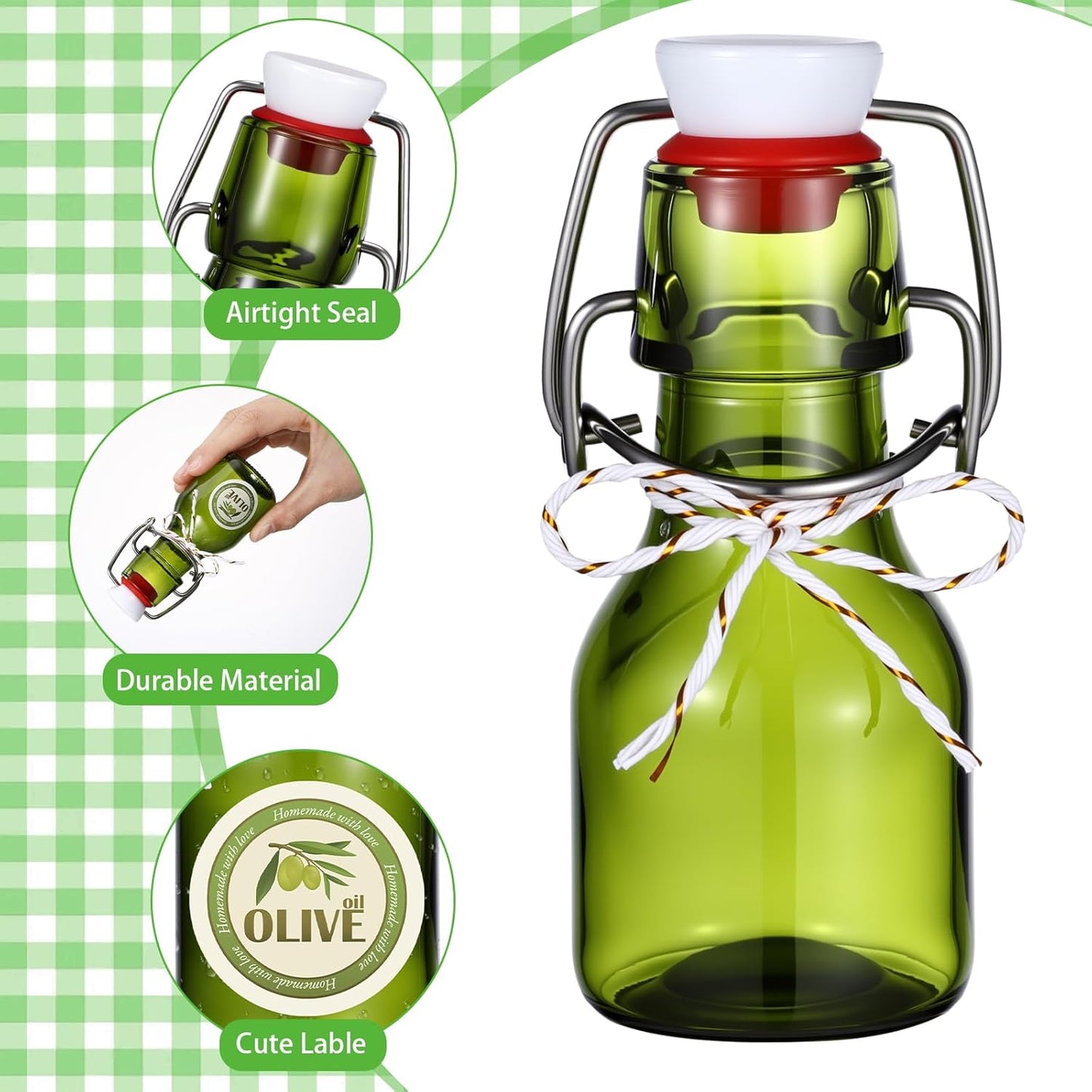 20 Pack Favors(2 oz,Olive Queekay Mini Swing Top Glass Bottles for Vanilla Extract Homemade Olive Oil Bottles with Lids