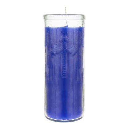 Mega Candles 6 pcs Unscented Blue Dual Cross Glass Container Altagraciano Devotional Prayer Candles, Premium Wax Candle 3 Inch x 7.25 Inch, Sanctuary, Vigils, Prayers, Blessings, Religious, Memorials