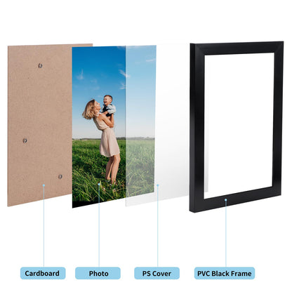 WIFTREY 18 Pack Picture Frames Collage Wall Decor, Black Gallery Photo Frame Set for Mounting or Tabletop Display, Multi Sizes Including 6pcs 4x6, 6pcs 5x7, 4pcs 8x10, 2pcs 11x14