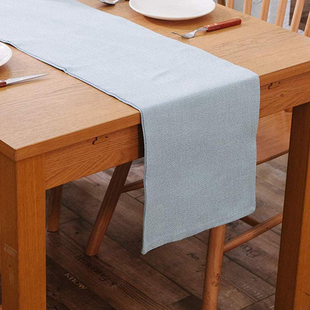NATUS WEAVER 2 12 60 Inch Soft Caddice Faux Linen Side Table Runner, eco-Friendly Fabric Handcrafted Runner, Light Blue