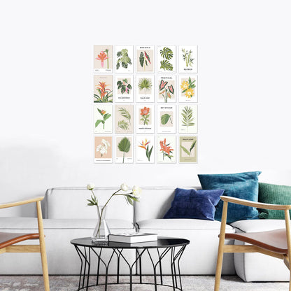 20 Piece Tropical Graphic Garden Flower Floral Collage Kit - Art Boheme, Palm Plants Minimalist, Teen Room Wall, Dormitory Bedroom Decorations, Aesthetic, 4x6 Professional Photos