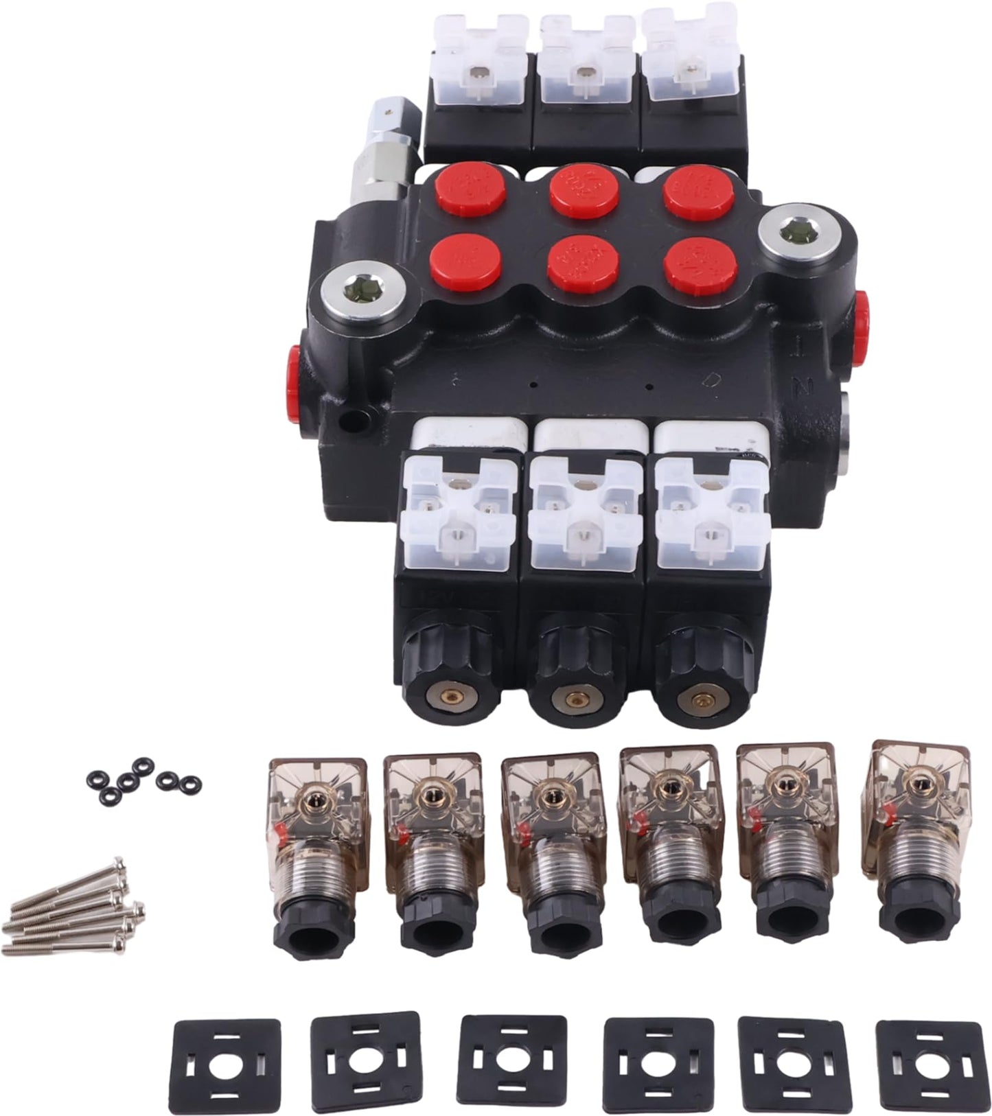 Solarhome 3 Spool Solenoid 12V DC Hydraulic Control Valve Open Center Double Acting 13 GPM 3600 PSI SAE Ports Compatible With Tractors Loaders Log Splitters