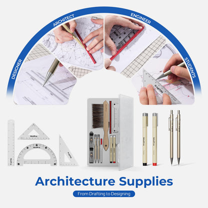 Nicpro 21PCS Professional Drafting Tools & Geometry Set with Case, Architect Compass & Protractor Set, Metal Pencils, Pens, Scale Ruler Metal Ruler, 5 Drawing Templates for Interior House Plan Design