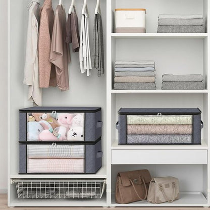 HomeHacks Clothes Organizer Storage Bags - Foldable 35L with Clear Window & Sturdy Handles | Gray 3-Pack