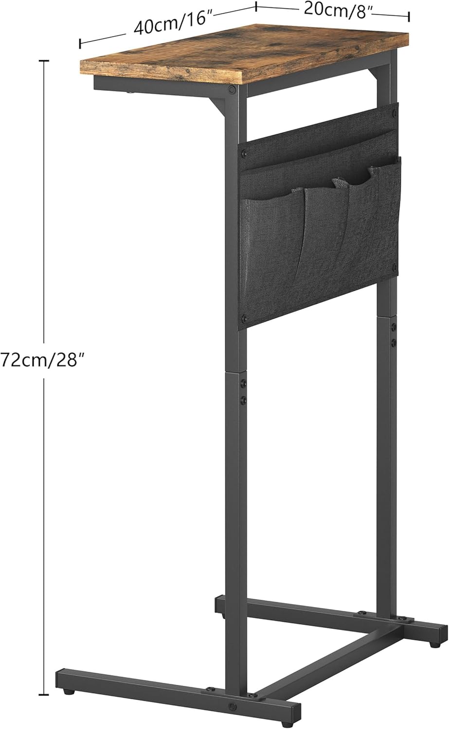 LET501R C Shaped End Table, Side Table for Sofa, Small TV Tray, Couch Table with Storage Bag for Small Space, Living