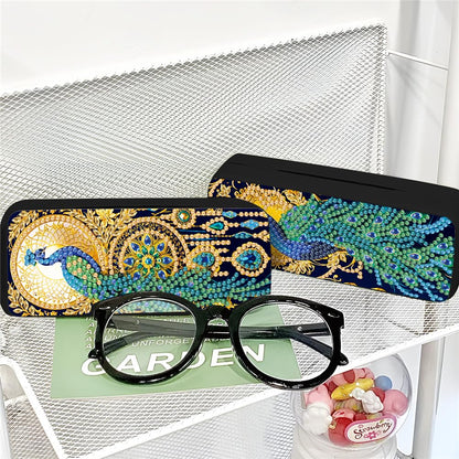 C'eitura 2Pcs 5D DIY Handmade Peacock Diamond Art Painting Glasses Case Kit, Handcrafted Eyeglass Holder Case, Exquisite Bird Christmas Valentine's Day Gift Set